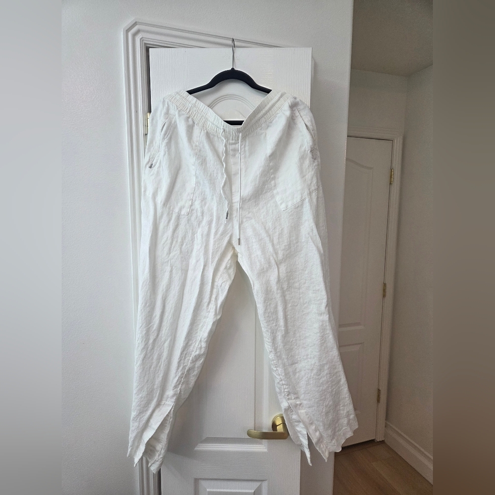Athleta Retreat Linen High Rise Wide Leg Pants White Size 20